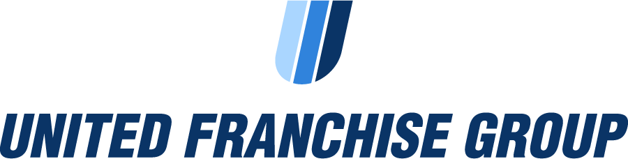 Logo of United Franchise Group featuring a stylized "U" in shades of blue above the company name in bold blue letters.