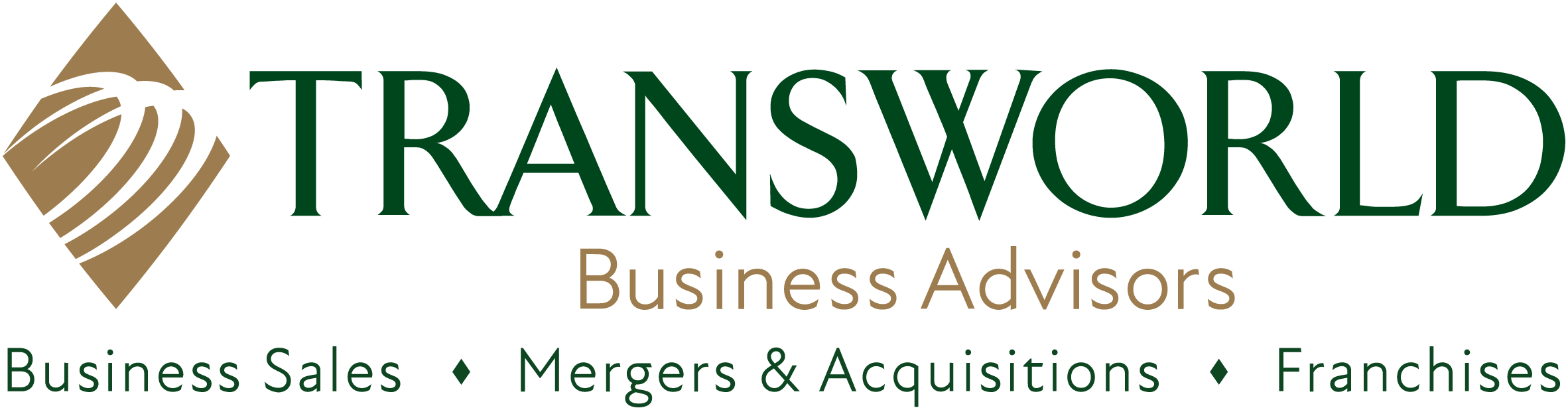 Logo of Transworld Business Advisors with text in green and gold, featuring a stylized globe on the left.